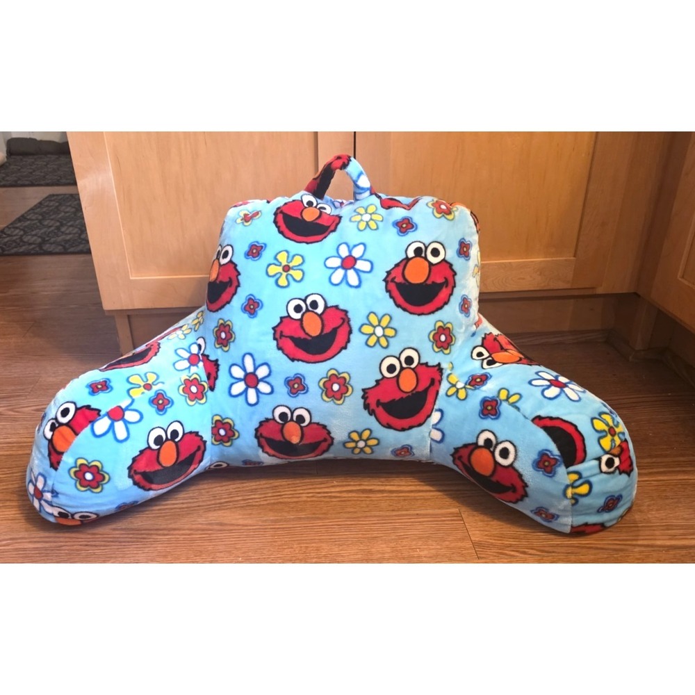 Sesame Street Elmo Kids Back Rest Pillow Plush Daisies Blue Red White Yellow EUC